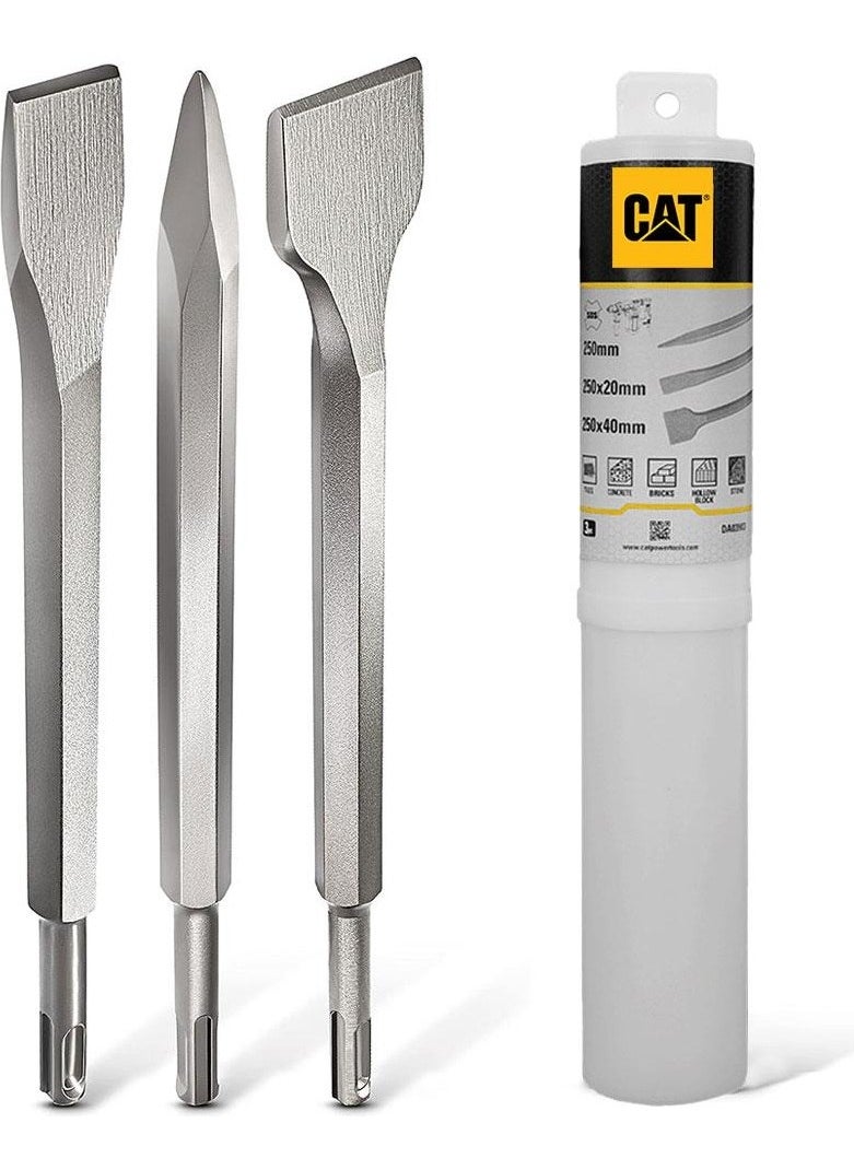 CAT Cat DA03903 Sds Plus 3 Piece Professional Chisel/Chisel Hammer Bit Set  - Image 1