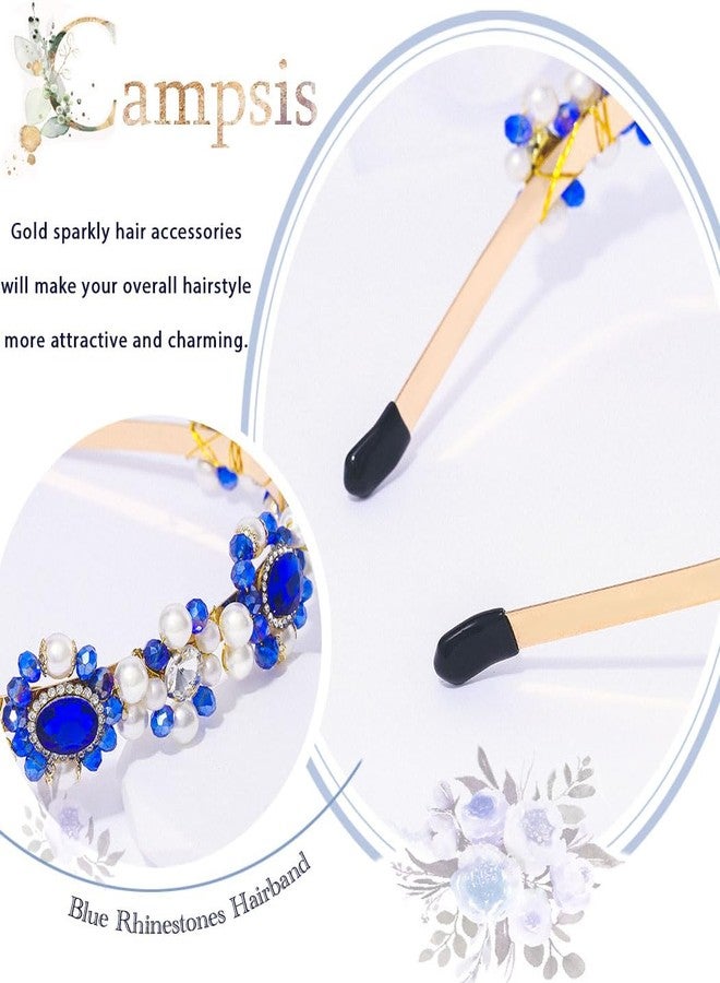 Campsis Sparkly Rhinestone Headbands Blue Pearl Bridal Head Bands Bride Weddding Hair Accessories for Women - Image 4