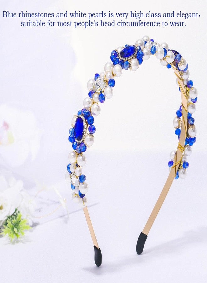 Campsis Sparkly Rhinestone Headbands Blue Pearl Bridal Head Bands Bride Weddding Hair Accessories for Women - Image 2