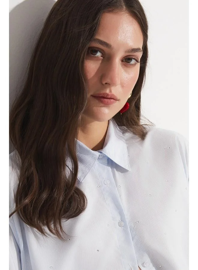 JUNE June Women Exclusive Oversize/Loose Fit Modal Blend Shirt Ice Blue