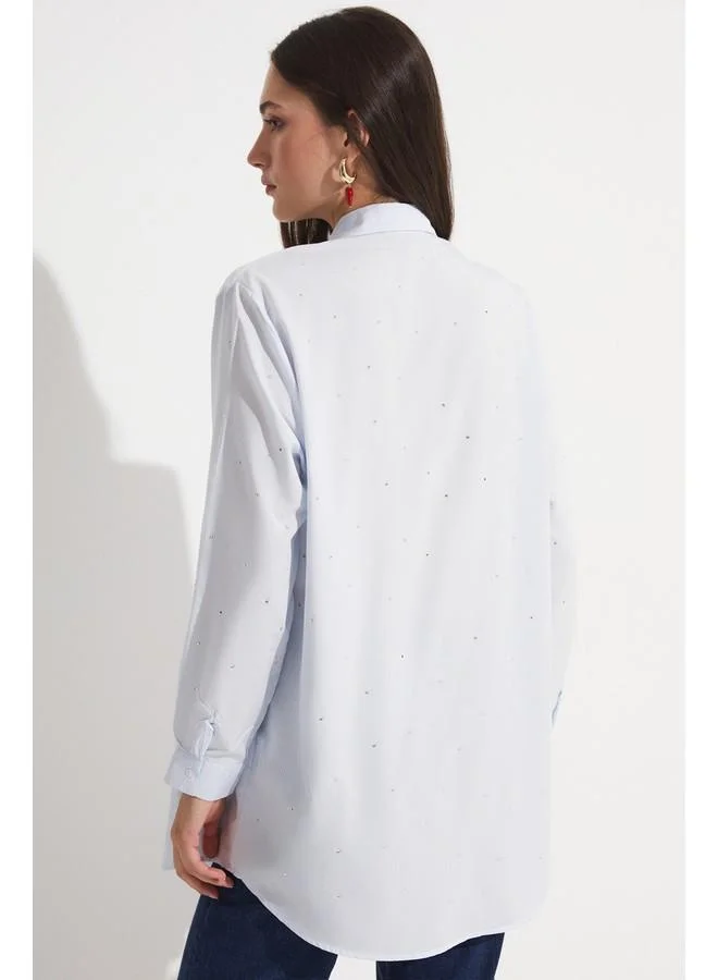 JUNE June Women Exclusive Oversize/Loose Fit Modal Blend Shirt Ice Blue