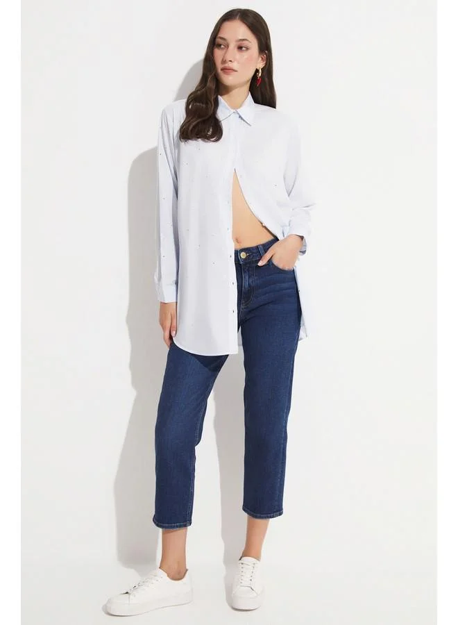 JUNE June Women Exclusive Oversize/Loose Fit Modal Blend Shirt Ice Blue