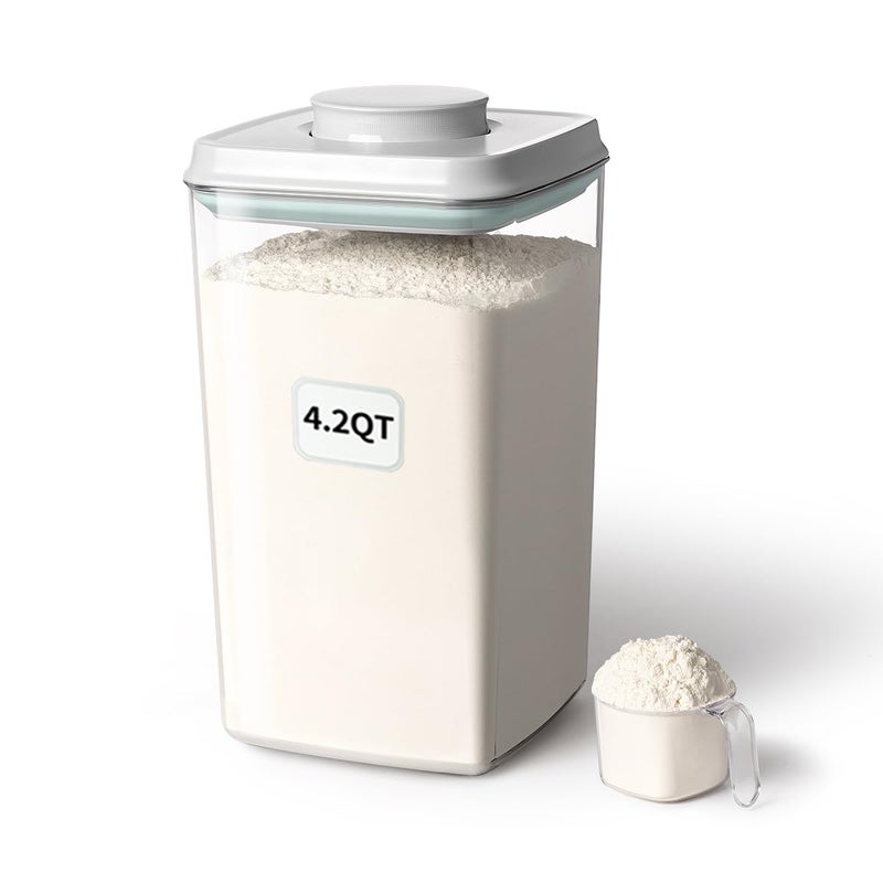 Ankou Airtight Pop Food Storage Container with Lid & 130ml Scoop, 4L/4.2qt BPA-Free Cereal, Rice, Flour, Pasta & Snack Container, Stackable & Durable,Kitchen Pantry Organizer - Image 1