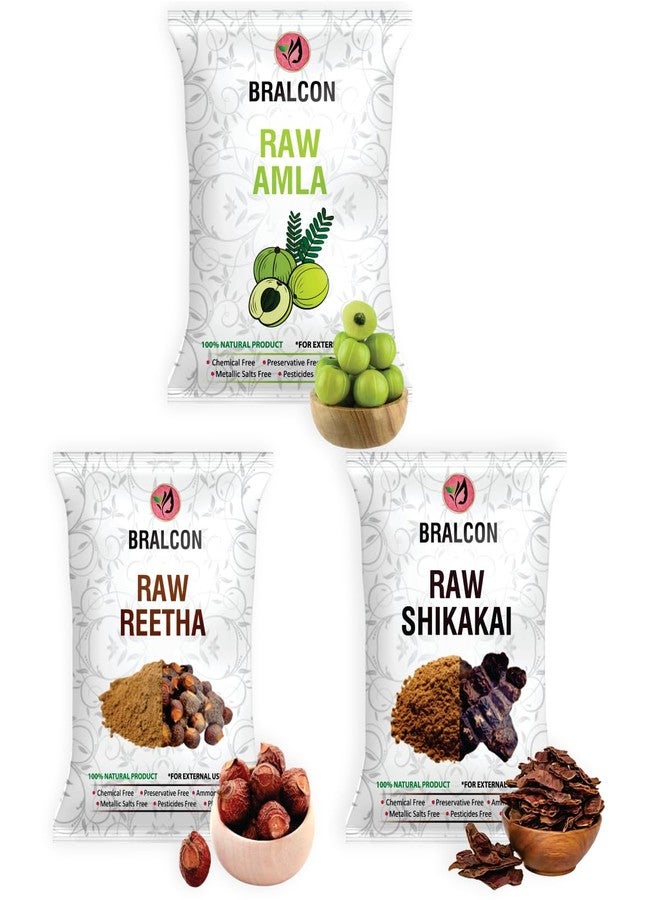 BRALCON Organic Raw Reetha, Amla, Shikakai Combo Pack- 300g(100g x 3 Pack)|100% Natural Whole Dried Soap pod, aritha nut, Sukha Awla for Hair & Skin - Image 1