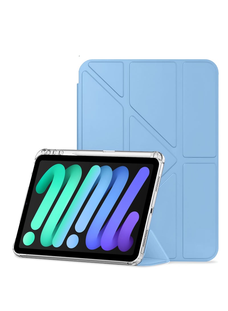 Wtech Apple iPad mini 5G (8.3 inch) (A17 Pro) 7th Generation 2024 Symmetry 360 Smart Folio Series Auto Awake/Auto Sleep Leather Texture and Transparent Back with Pen Holder Case Cover - Sky Blue - Image 2