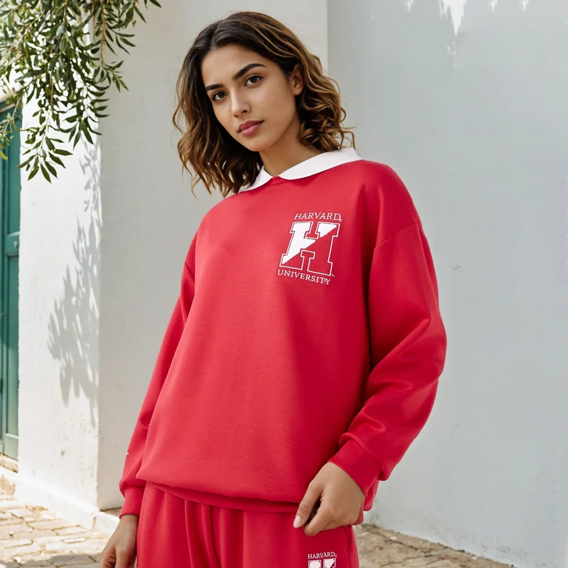 SP Characters Harvard Print Sweatshirt with Contrast Collar