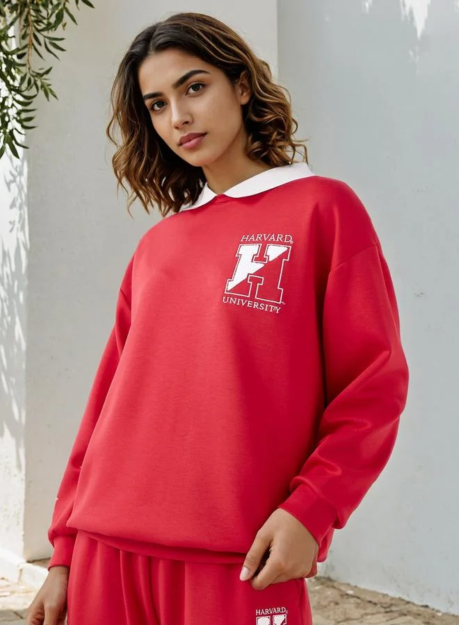 Harvard Print Sweatshirt with Contrast Collar