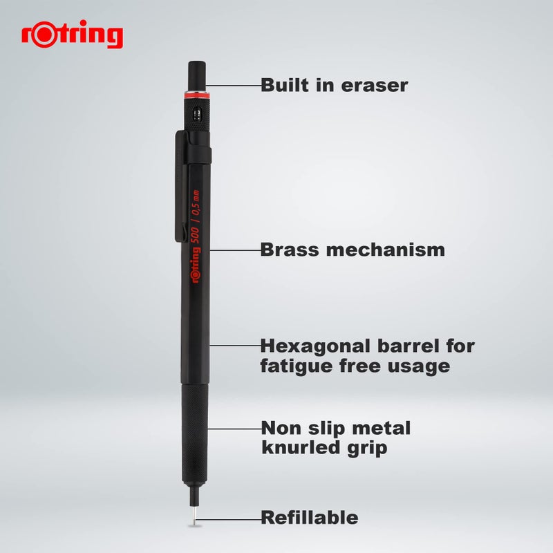 Rotring قلم رصاص ميكانيكي روتراينج 500 بقطر 0.5 مم، أسود (502505N) (1904725) - Image 3