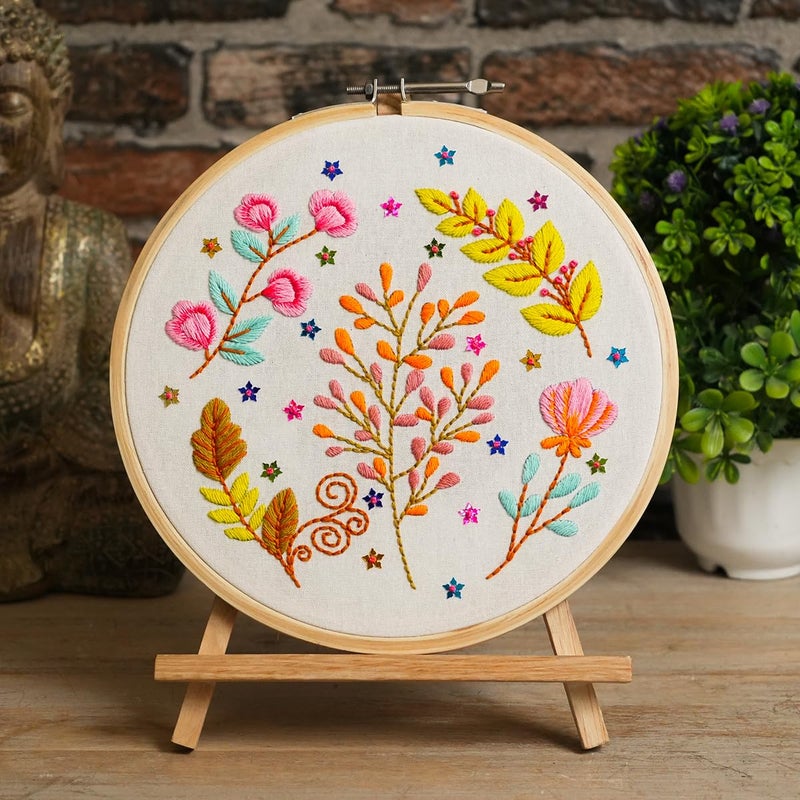 picknMAKE Fabric, Sequins DIY Cross Stitch Hand Embroidery Kit for Beginners Adult with Pattern & Cloth, Multicolor Whimsical Floral, Written Instructions, Embroidery Hoop & All Materials Included - Image 4