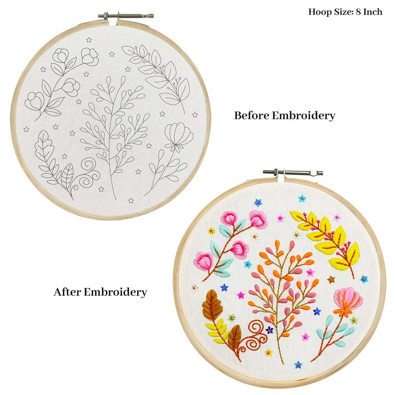 picknMAKE Fabric, Sequins DIY Cross Stitch Hand Embroidery Kit for Beginners Adult with Pattern & Cloth, Multicolor Whimsical Floral, Written Instructions, Embroidery Hoop & All Materials Included - Image 2