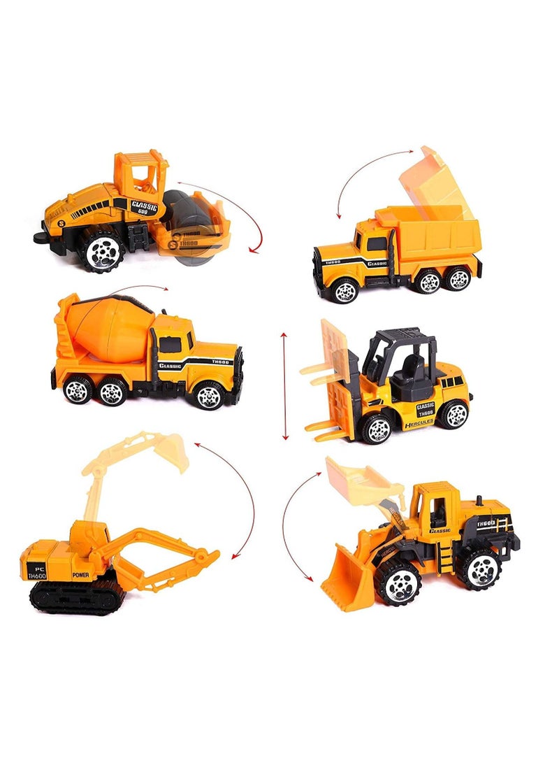Die Cast Emergency Trucks Vehicles Toy Cars Play Set In Carrier Truck 7 In 1 Transport Truck Emergency Car Set for Kids Gifts (Construction Vehicle Set) - Image 2