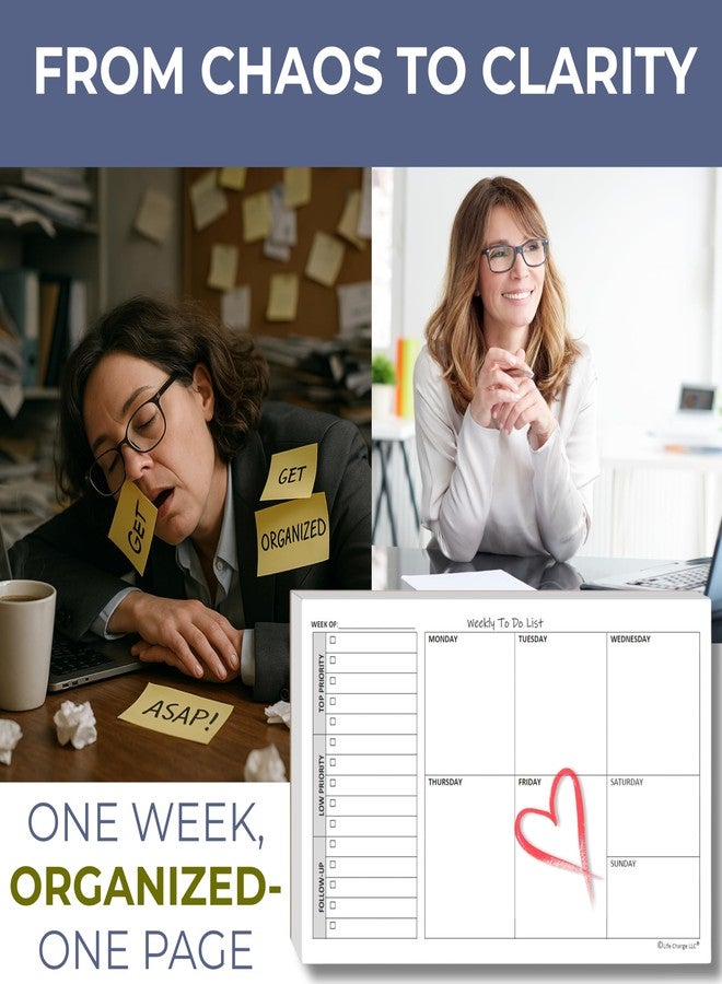 Life Charge Weekly TO DO List Notepads (2 Pack, 50 Pages Each) Task Planner Pads w/Daily Checklist, Priority ToDo & Note Sections. Desk Notebook Pad to Organize Office. 8.5 X 5.5, A5 Sheets. Made in the USA. - Image 4