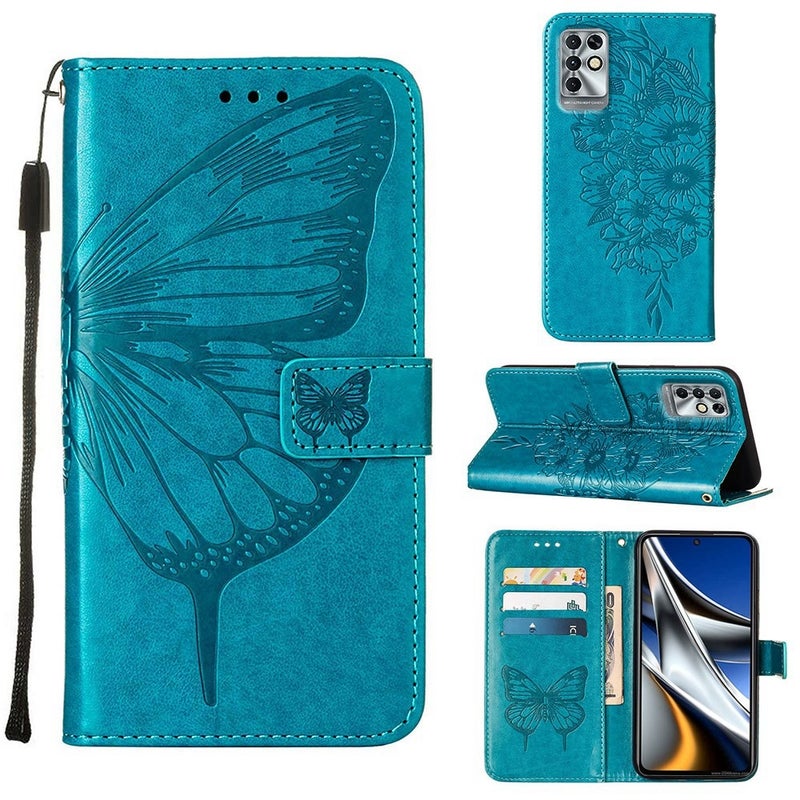 BURAQ Case Cover For Infinix Note 11i Embossed Butterfly Leather Phone Case(Blue) - Image 1