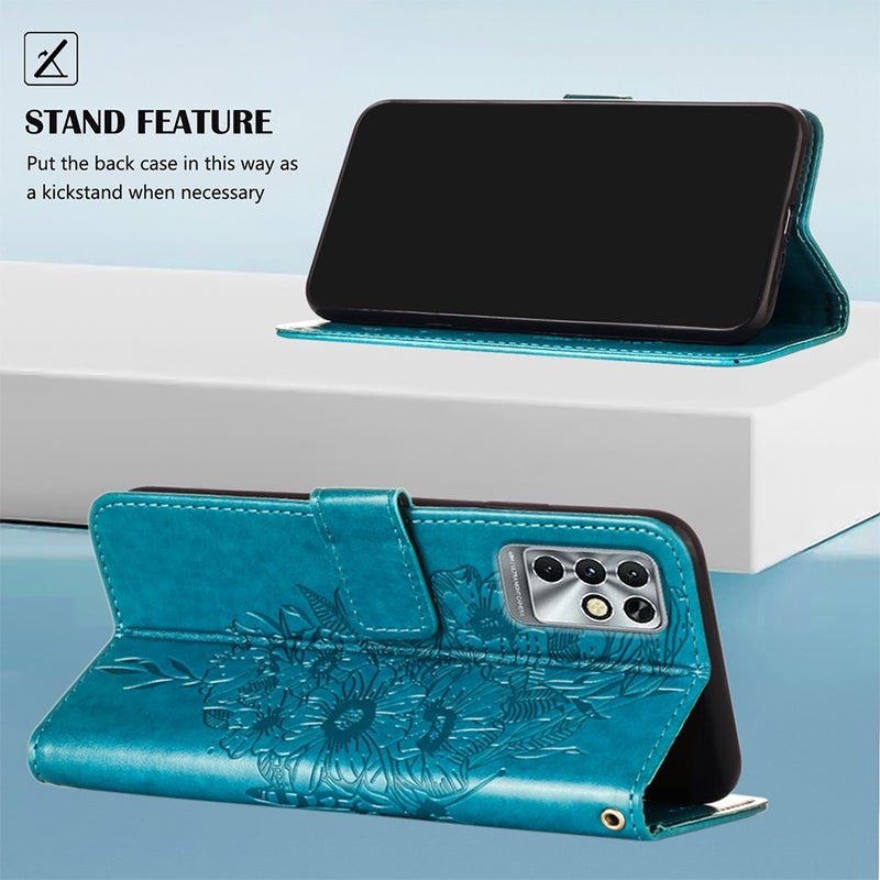 BURAQ Case Cover For Infinix Note 11i Embossed Butterfly Leather Phone Case(Blue) - Image 3