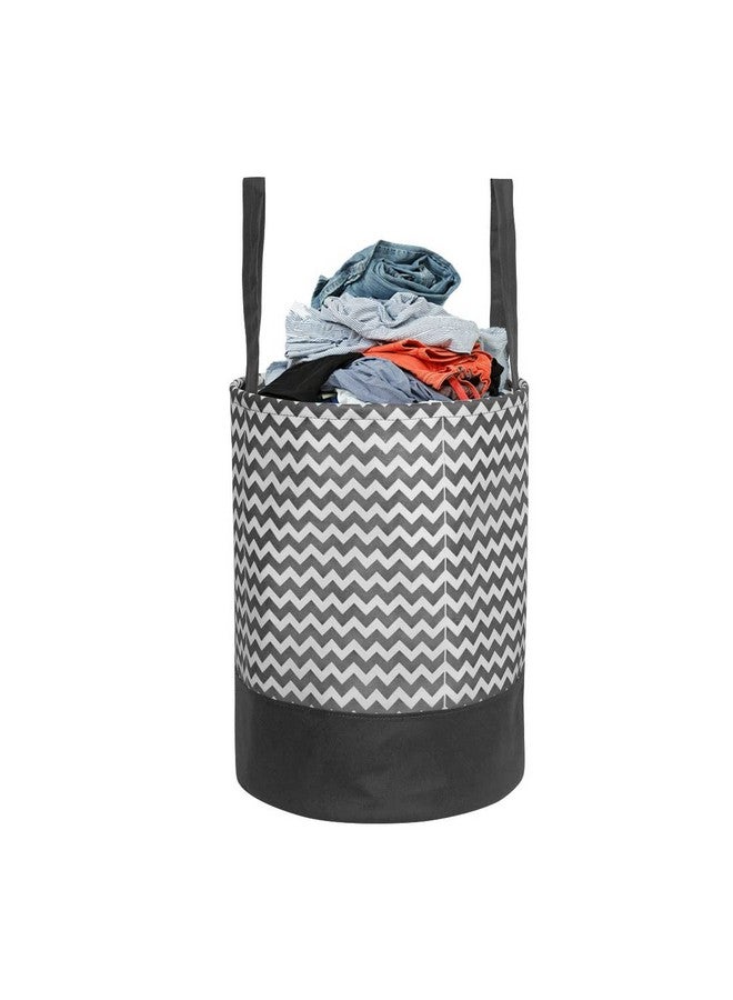 PrettyKrafts 45L Non Woven Wave Printed Round Foldable Large Laundry Bag/Basket With Handle, Freestanding Cloth/Toy Storage Organizer For Bedroom, Bathroom (36X36X45Cm, Black & White, Set Of 1) - Image 1