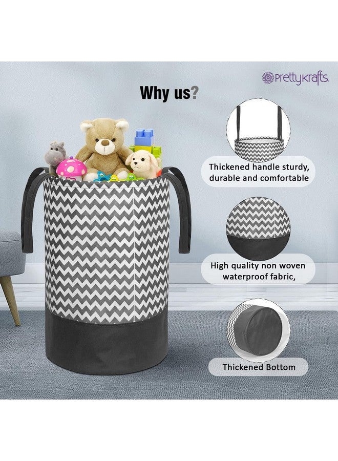 PrettyKrafts 45L Non Woven Wave Printed Round Foldable Large Laundry Bag/Basket With Handle, Freestanding Cloth/Toy Storage Organizer For Bedroom, Bathroom (36X36X45Cm, Black & White, Set Of 1) - Image 4
