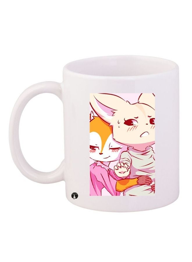 RYN Cartoon Printed Coffee Mug White/Pink/Yellow 11ounce