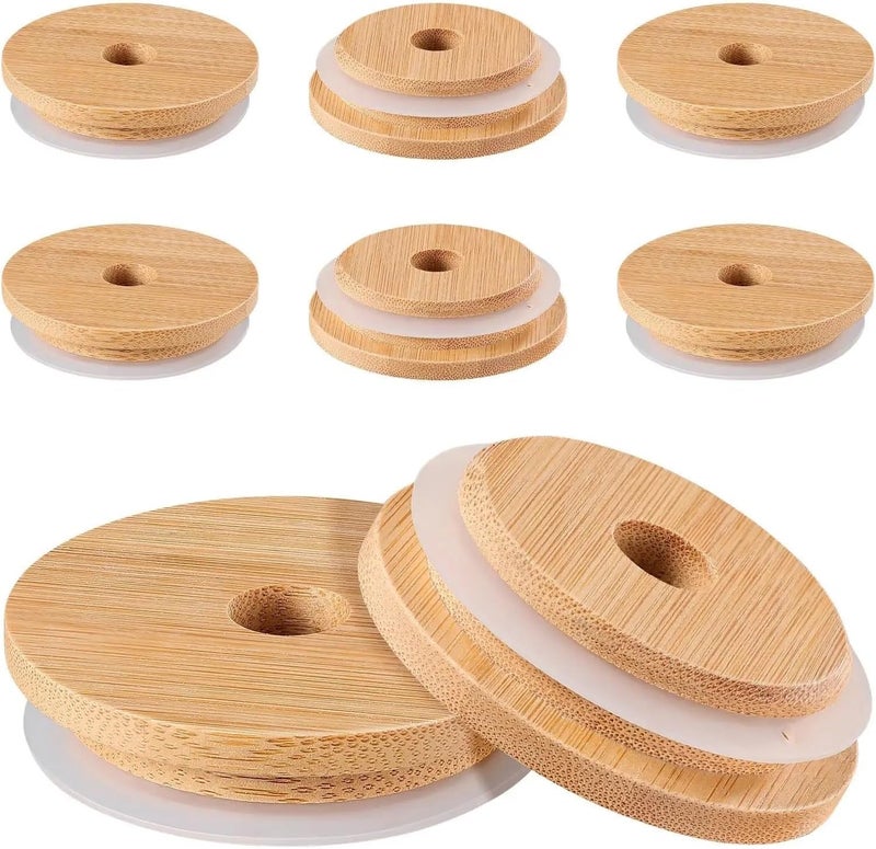 Bamboo Jar Lids 10pcs Bamboo Cover for Glass Lid, Jar Sealing Bottle Cap For Yogurt Glass Jars - Image 5