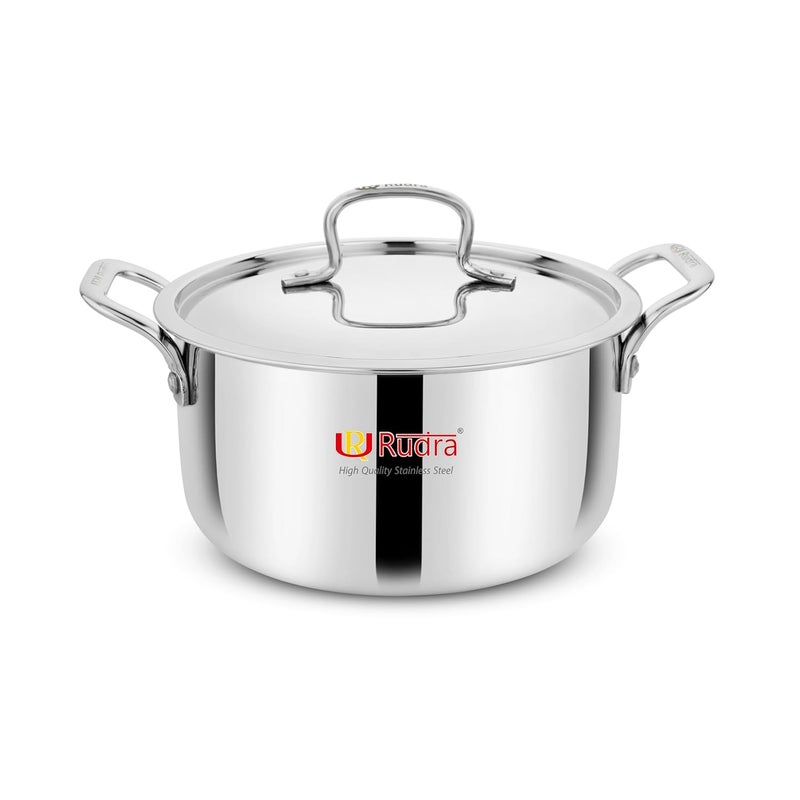 Rudra TriPly SAS SteelAluminiumSteel 3 Layers Stewpot Casserole Biryani Pot Stock Pot with SS Lid Silver RU9003 20 cm - Image 1