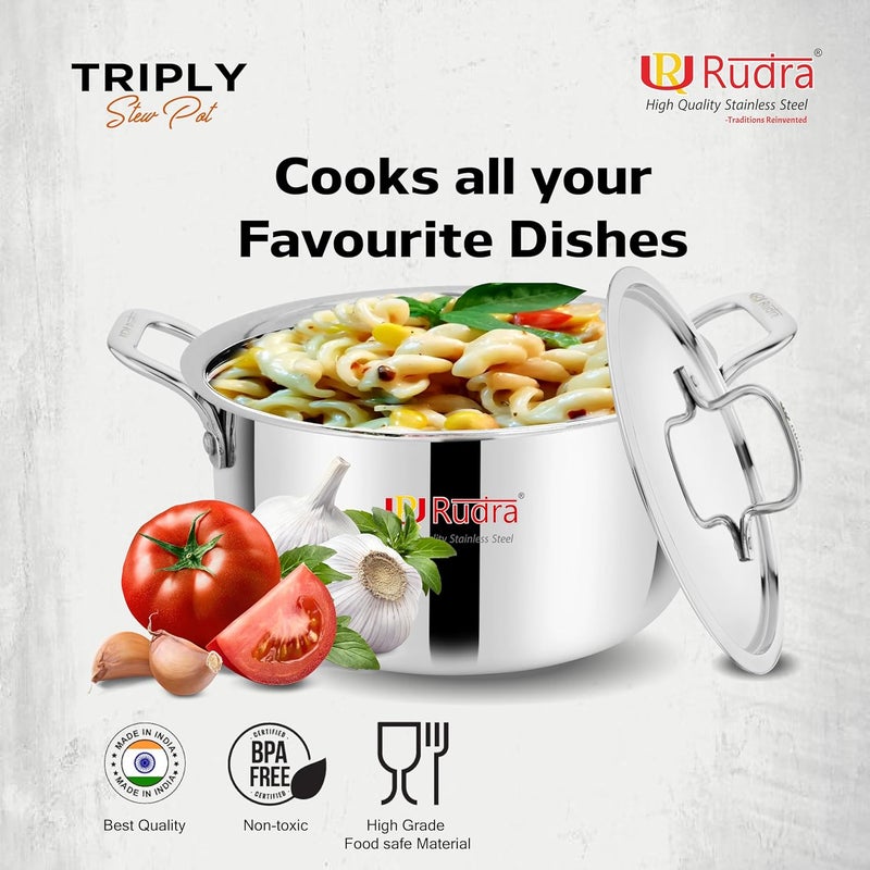 Rudra TriPly SAS SteelAluminiumSteel 3 Layers Stewpot Casserole Biryani Pot Stock Pot with SS Lid Silver RU9003 20 cm - Image 5