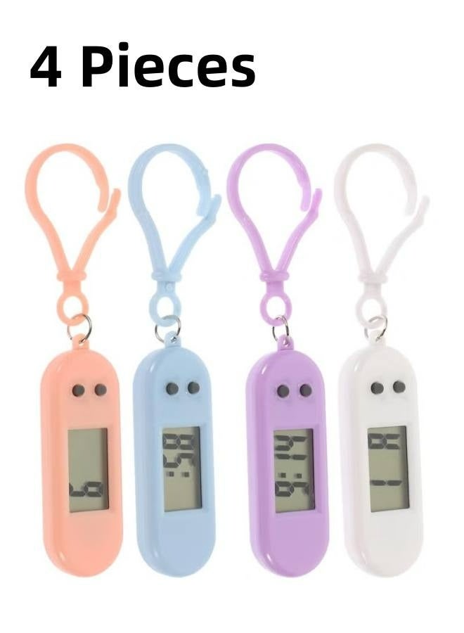 4 Pieces Keychain Pocket Watch - Mini Key Ring Digital Watch, Suitable for Children Student Exam Oval Small Wall Watch Creative Silent Exam Digital Electronic Watch - Image 1