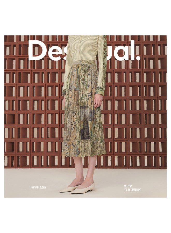 DESIGUAL asymmetrical Pleated Patchwork Print Waist-cinching Midi Skirt - Image 4