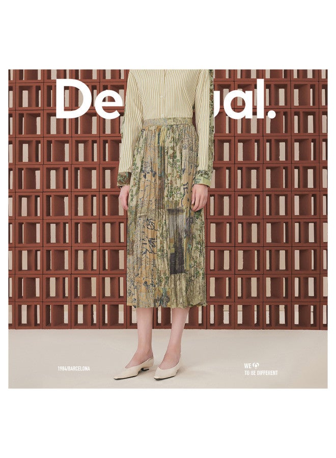 DESIGUAL asymmetrical Pleated Patchwork Print Waist-cinching Midi Skirt - Image 3