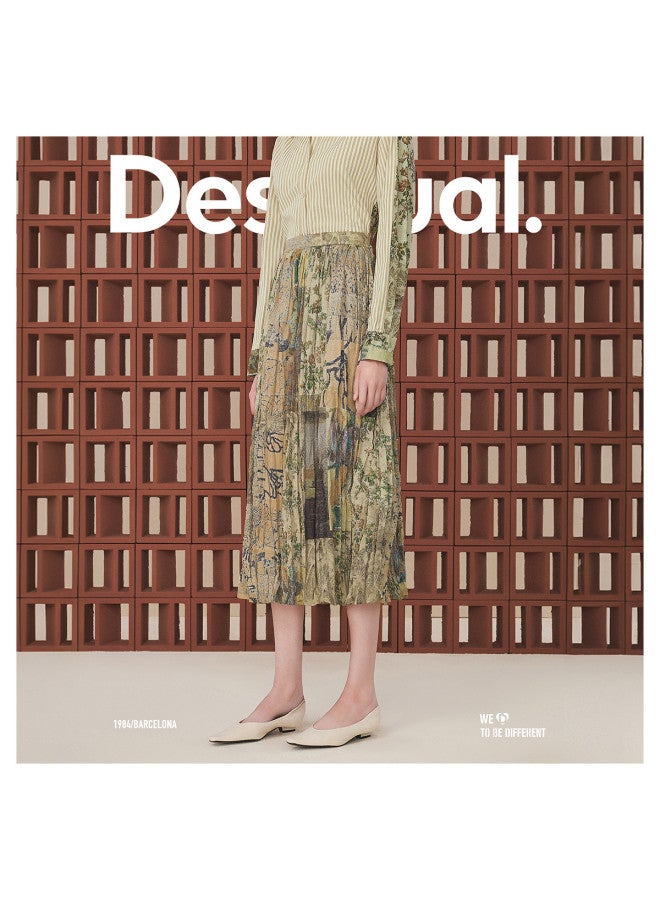 DESIGUAL asymmetrical Pleated Patchwork Print Waist-cinching Midi Skirt - Image 2