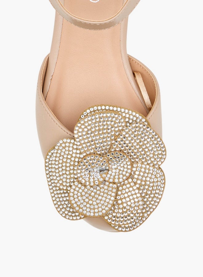 Pablosky Girls' Floral Embellished Block Heeled Sandals with Hook and Loop Closure - Image 4