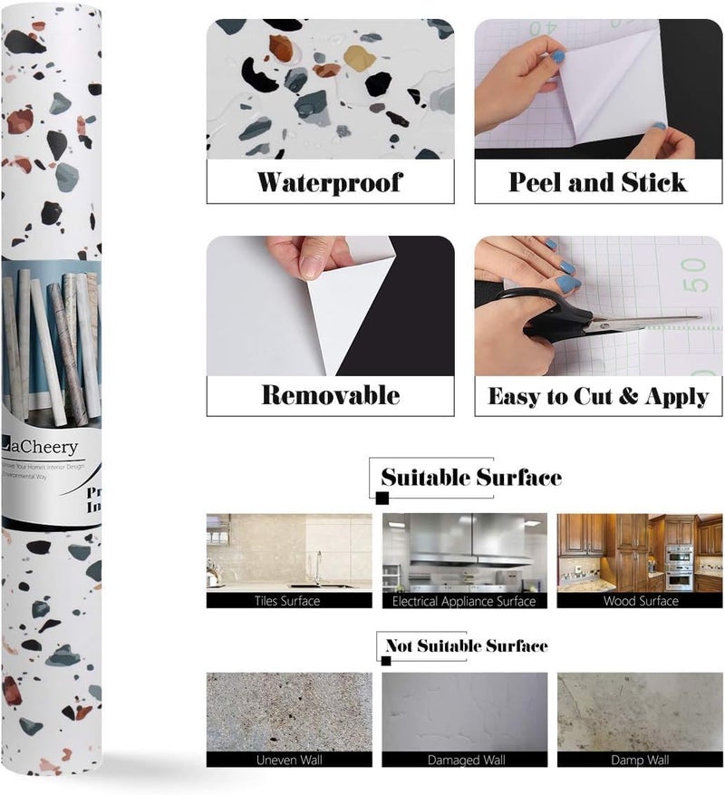 ELTON Granite Self Adhesive Waterproof Contact Film Wallpaper for Countertops Cupboard Door, Almirah, Fridge, Tabletop, Wall, Floor (EL2222, Glossy White Spotted Granite, 16X 144 INCH) - Image 2