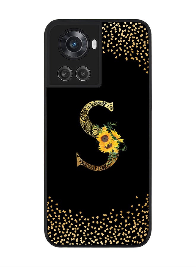 Stylizedd Rugged Black Edge Case for OnePlus 10R 5G / OnePlus Ace 5G, Slim fit Custom Monogram Initial Letter Mandala Floral Pattern Alphabet- S(Black) - Image 1