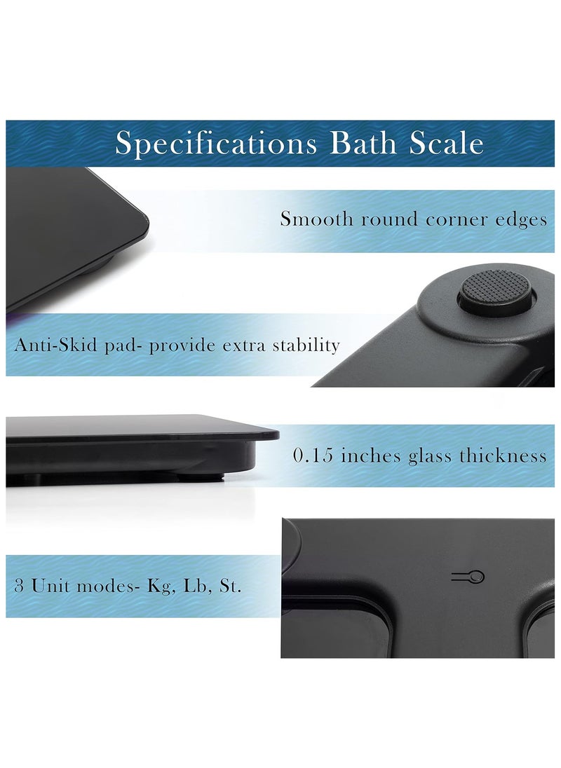 Hihonor - Digital Body Weight Bathroom Scale Smart Scale Step-on Technology with Easy Read LCD, Up to 400 Pounds Perfect Digital Home Scale,10 Inch Black Highly Accurate Scale for Body Weight - Image 1