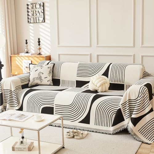 WEYOND Boho Couch Cover Sofa Covers Washable, Chenille Couch Covers for 3 Cushion Couch Sofa Pet Friendly, Bohemian Sofa Slipcovers for Sectional Sofa, Loveseat, 2 3 4 Seater (71" x 150", Black) - Image 1