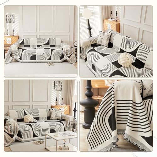 WEYOND Boho Couch Cover Sofa Covers Washable, Chenille Couch Covers for 3 Cushion Couch Sofa Pet Friendly, Bohemian Sofa Slipcovers for Sectional Sofa, Loveseat, 2 3 4 Seater (71" x 150", Black) - Image 2