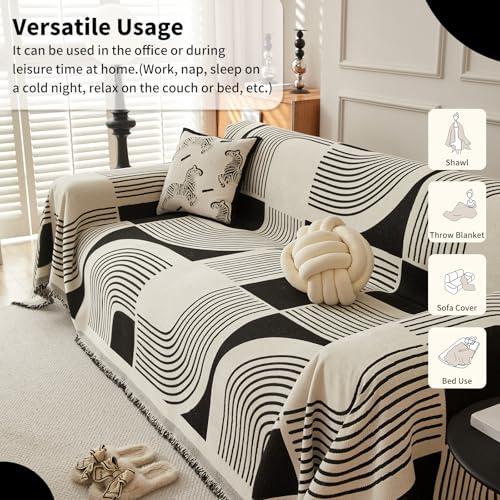 WEYOND Boho Couch Cover Sofa Covers Washable, Chenille Couch Covers for 3 Cushion Couch Sofa Pet Friendly, Bohemian Sofa Slipcovers for Sectional Sofa, Loveseat, 2 3 4 Seater (71" x 150", Black) - Image 5