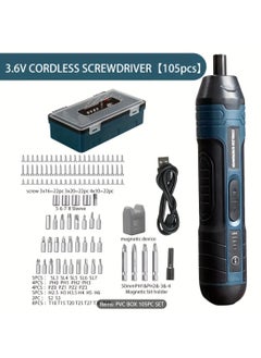Generic 3.6V lithium cordless screwdriver, Cordless Electric Screwdriver Set, Power Screwdriver with 4 torque setting, 105 PCS  - Image 1