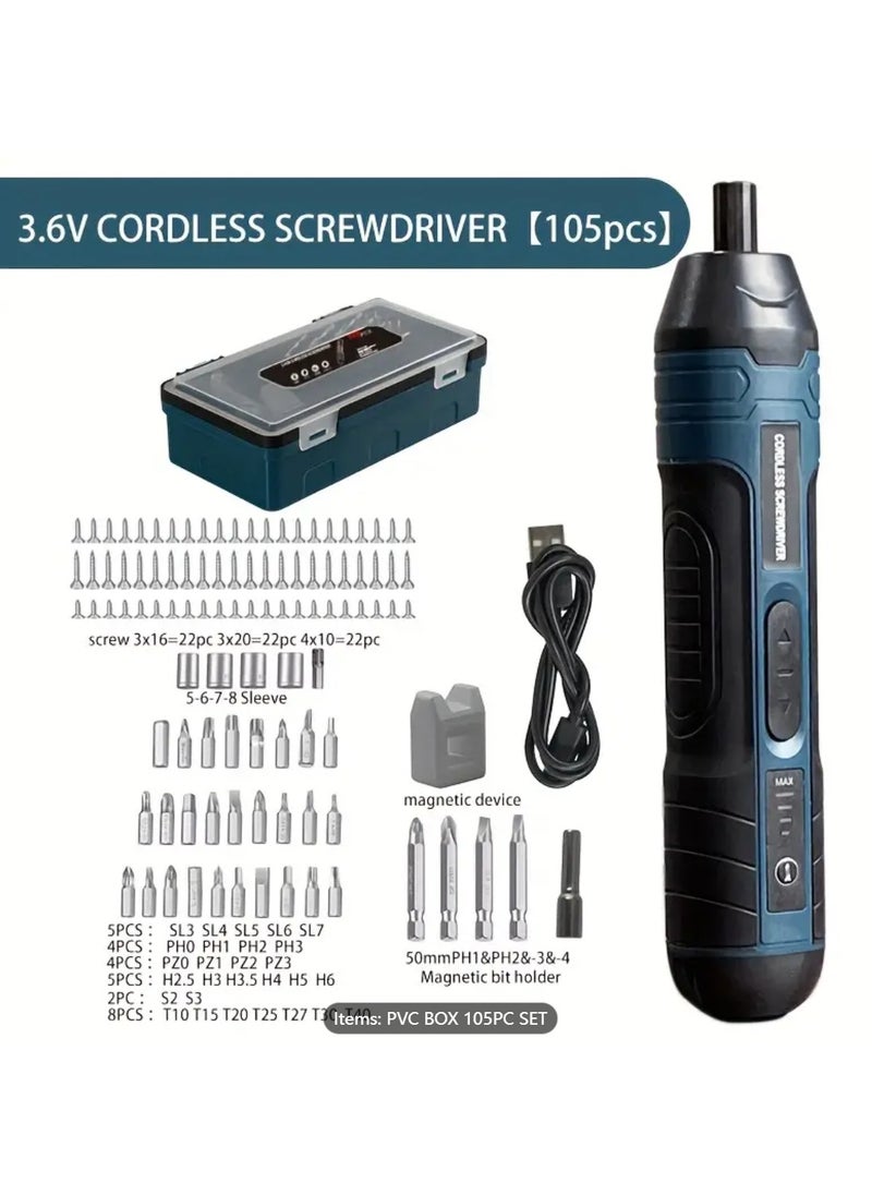 Generic - 3.6V lithium cordless screwdriver, Cordless Electric Screwdriver Set, Power Screwdriver with 4 torque setting, 105 PCS - Image 1