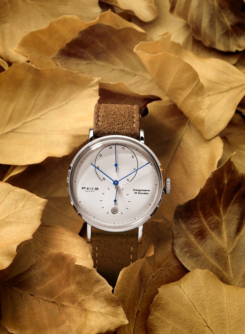 FEICE Men's Automatic Mechanical Watch with Curved Mineral Crystal, Stainless Steel Case, Brown Genuine Leather Strap – Classic Elegant Design - Image 4