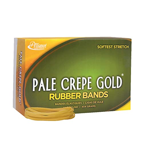 Alliance Rubber 20335 Pale Crepe Gold Rubber Bands Size 33 1 lb Box Contains Approx 970 Bands 3 12 x 18 Golden Crepe - Image 1