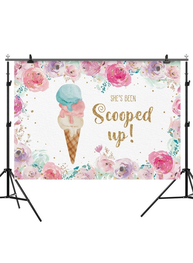 Rsuuinu She'S Been Scooped Up Backdrop Ice Cream Bridal Shower Party Pink Flowers Summer Photography Background Supplies Decorations Gift Floral Cake Table Banner Photo Booth Studio Props 7X5Ft  - Image 4