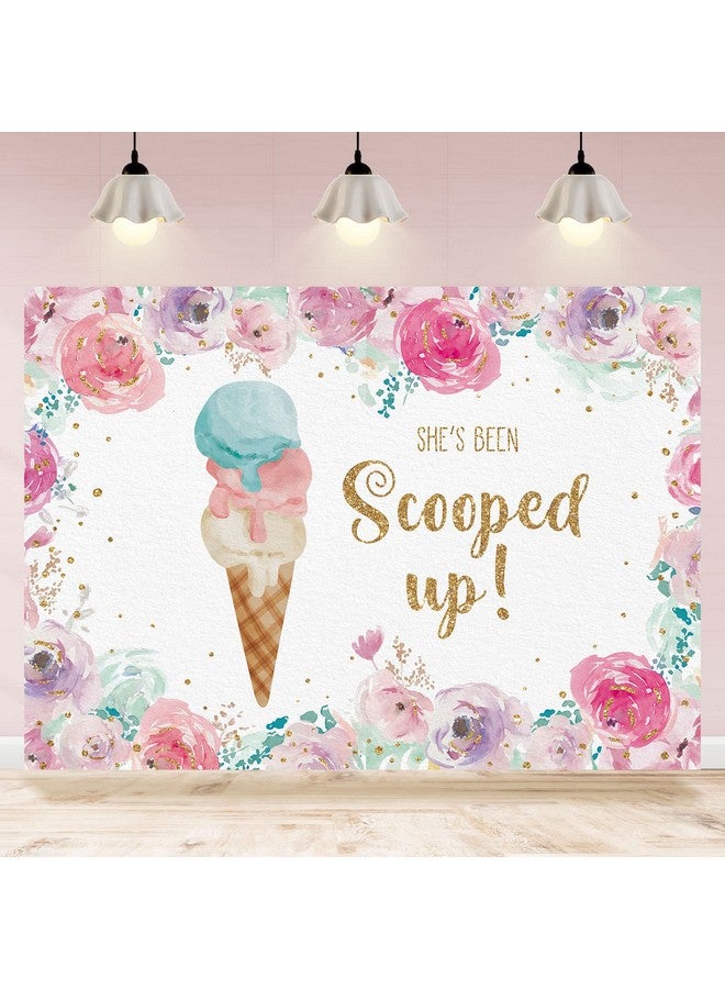 Rsuuinu She'S Been Scooped Up Backdrop Ice Cream Bridal Shower Party Pink Flowers Summer Photography Background Supplies Decorations Gift Floral Cake Table Banner Photo Booth Studio Props 7X5Ft  - Image 2
