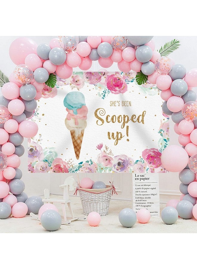 Rsuuinu She'S Been Scooped Up Backdrop Ice Cream Bridal Shower Party Pink Flowers Summer Photography Background Supplies Decorations Gift Floral Cake Table Banner Photo Booth Studio Props 7X5Ft  - Image 3