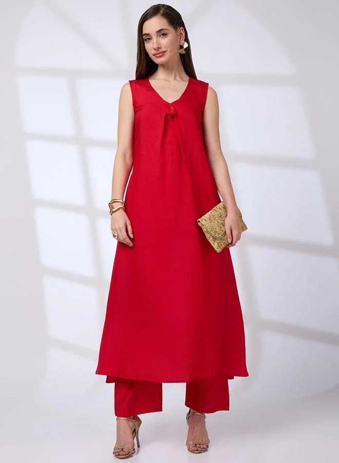 جلو باص طقم كورتا فيوجن بحافة واسعة مزينة بشراريب مع بنطال مستقيم