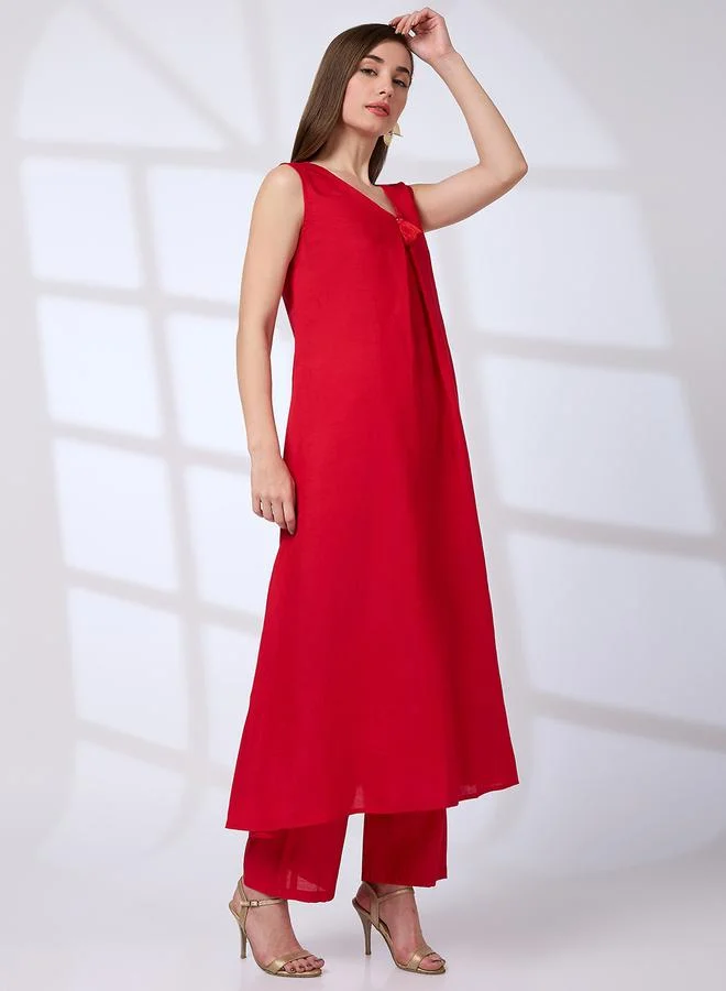 جلو باص طقم كورتا فيوجن بحافة واسعة مزينة بشراريب مع بنطال مستقيم