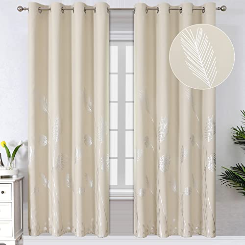 Estelar Textiler Blackout Window Curtain Panels Thermal Insulated Silver Palm Tree Room Darkening Curtains for Living Room 52Wx72L Cream Beige 2 Panels