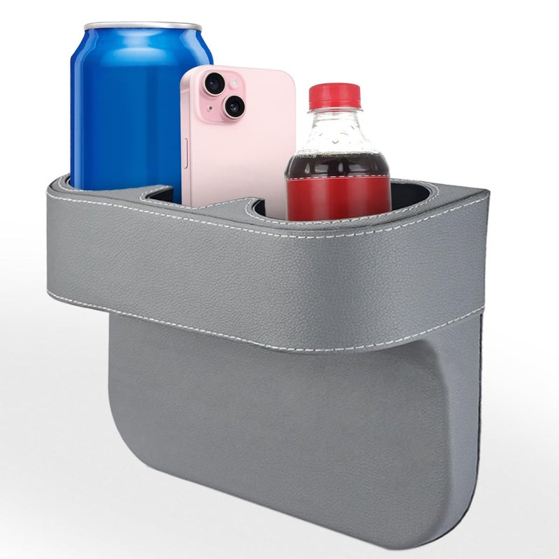 KITUREK Car Cup Holder, Auto Front Seat Organizer, Multifunctional Cup Drink Holders with PU Leather Cover, Gap Filler Storage Box Coin Bucket Console Side Pocket Cell Mobile Phone Holder (Gray) - Image 1