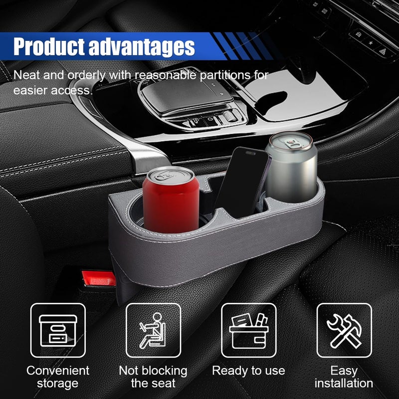 KITUREK Car Cup Holder, Auto Front Seat Organizer, Multifunctional Cup Drink Holders with PU Leather Cover, Gap Filler Storage Box Coin Bucket Console Side Pocket Cell Mobile Phone Holder (Gray) - Image 4