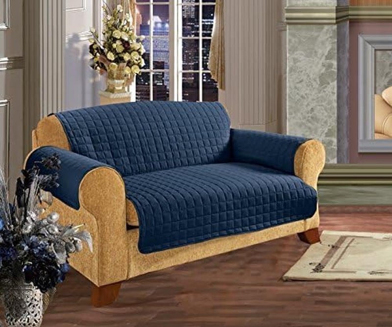 Elegant Comfort Elegant Comfort Quilted Pet Dog Children Kids  Furniture Protector Microfiber Slip Cover Navy Blue Sofa
