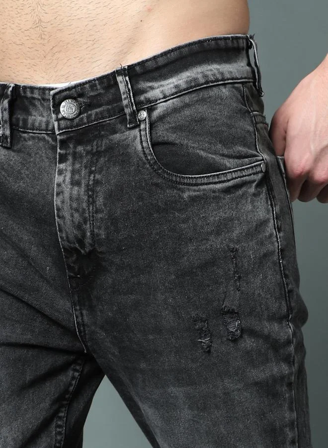 HIGH STAR Mid Rise Regular Fit Faded Jeans by Styli