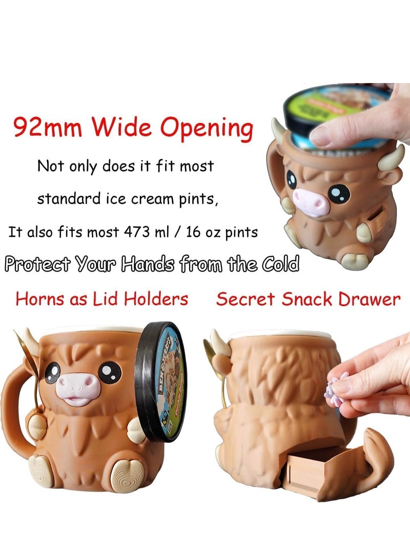 general Highland Cow Ice Pint Holder,Ice Cream Pint Sleeves Cover with Handle,Cute Animal Ices Creams Cooler Container Leak Proof Popsicle Cozy Beer Can Cup, Highland Cow Lover Gifts - Image 2